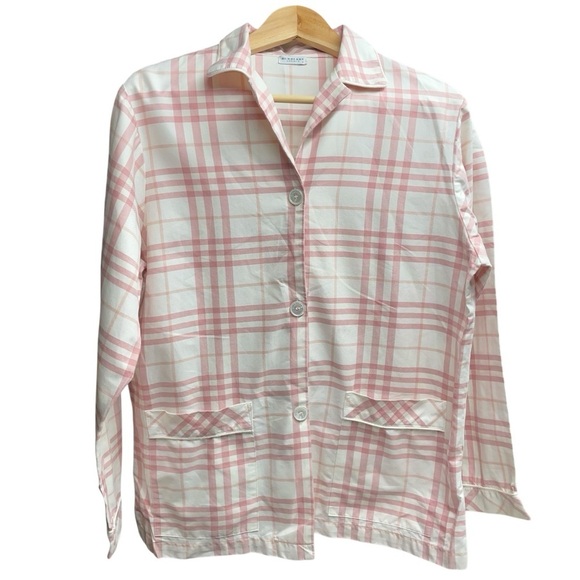 Burberry Women's Pink/White Nova Check Button Down Pajama Shirt Size Medium - Picture 1 of 12